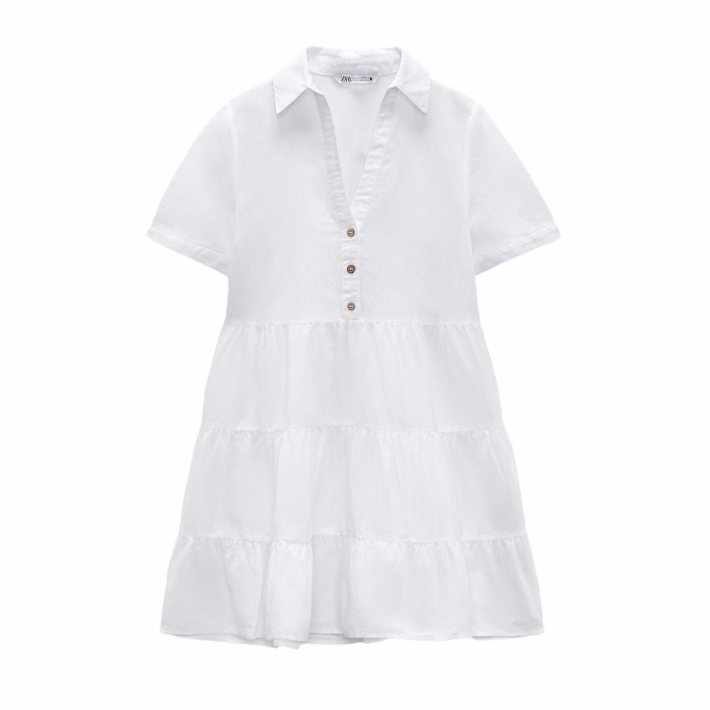 NWT Zara Linen Blend Tiered Dress